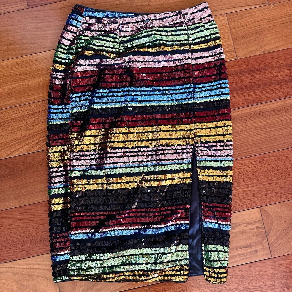 Lulu's Vibrant Sequin Striped Midi Skirt